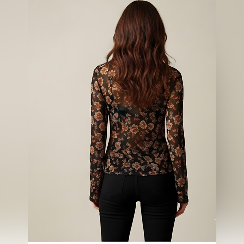 Boho Floral Print Blouse Brown - Picture 4 of 7